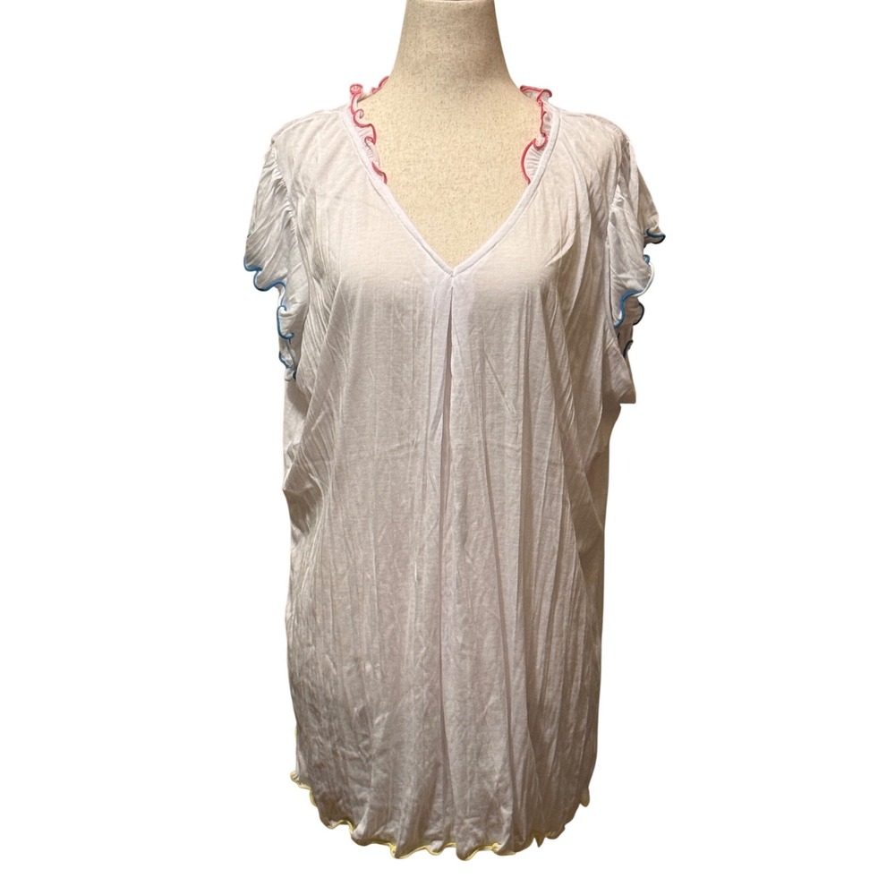 Love Ever After Womens‎ 1X White Lettuce Edge Ruffle Trim V-Neck